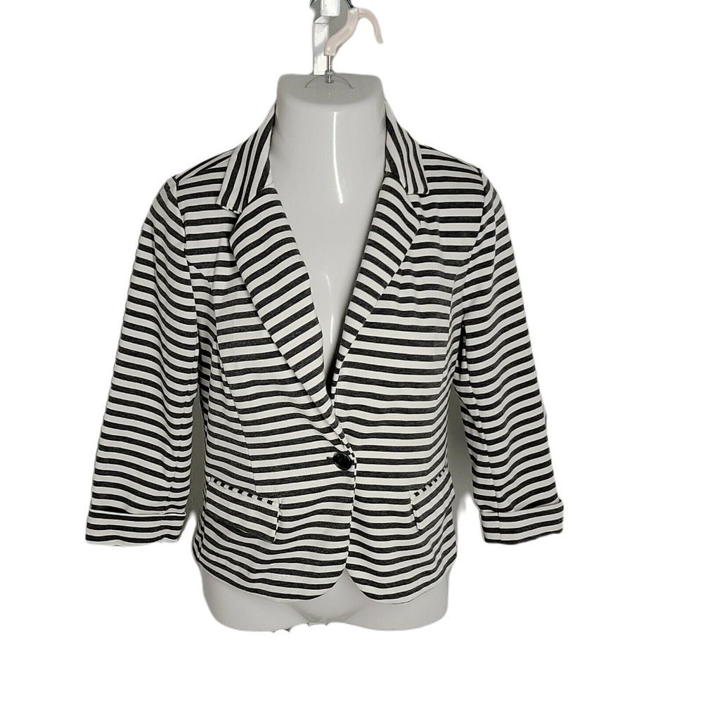 Catherine Malandrino Classy 1 Button Collared Blazer ~ Sz M ~ Gray & White